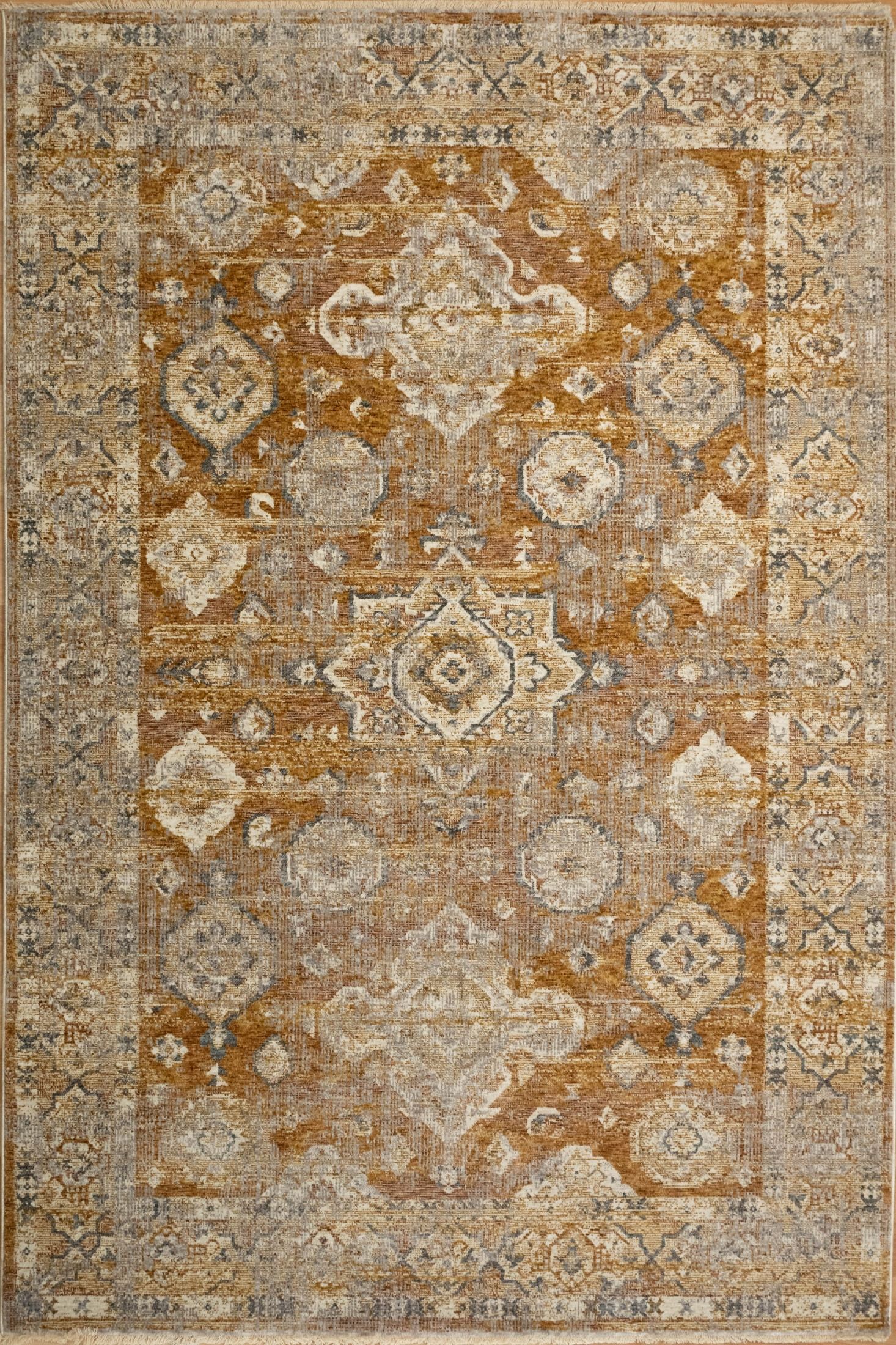 The Matana Barley 7 Rug. Traditional style, machine made rug. Colours browns, beige, cream and grey. Sizes 160 X 235, 200 X 285, 240 X 330 and 300 X 400. Top.