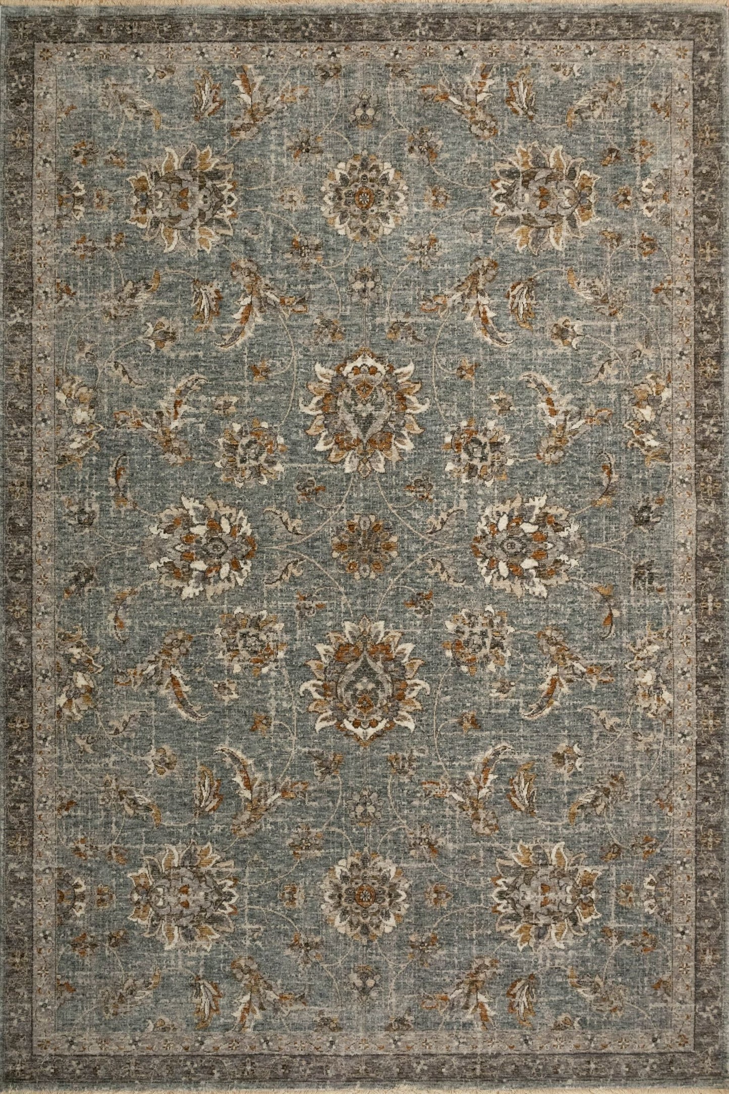 The Matana Dusk 1330 Rug. Traditional style, machine made rug. Colours grey, light grey, beige and cream. Sizes 160 X 235, 200 X 285, 240 X 330 and 300 X 400. Top.