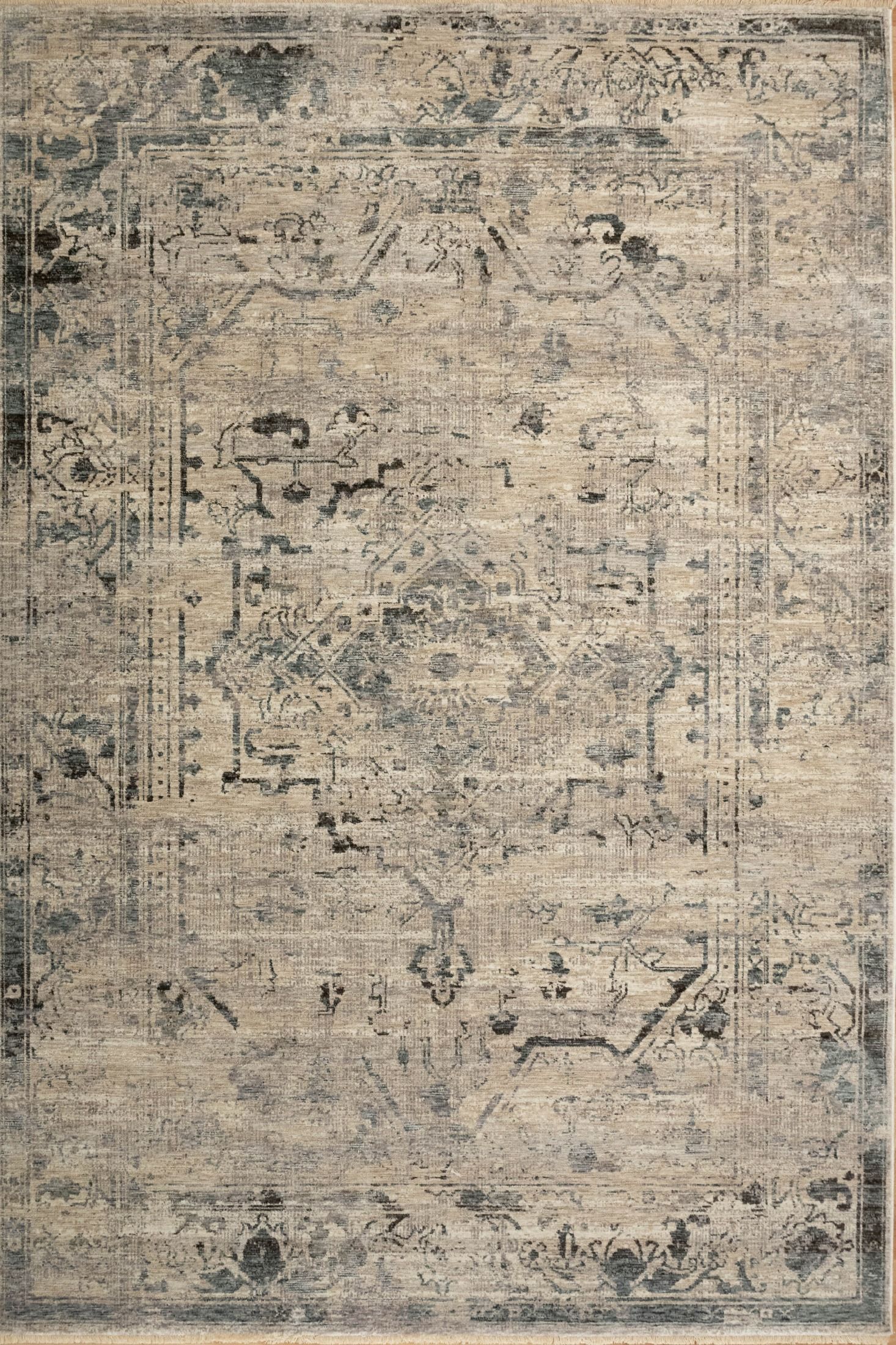 The Matana Grey 4154 Rug. Traditional style, machine made rug. Colours grey, light grey's and blue grey's. Sizes 160 X 235, 200 X 285, 240 X 330 and 300 X 400. Top.