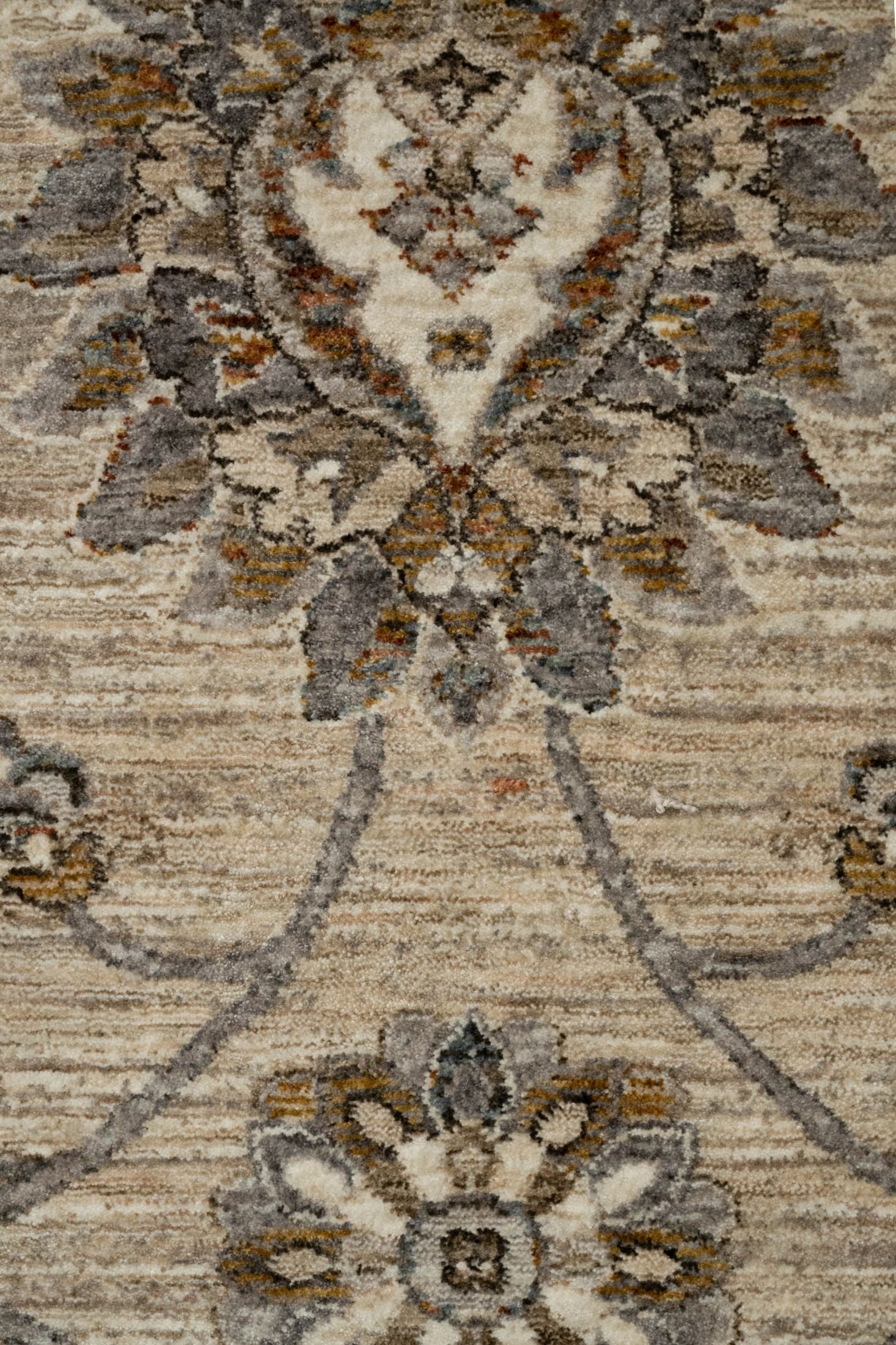 The Matana Multi 1330 Rug. Traditional style, machine made rug. Colours grey, light grey, beiges and creams. Sizes 160 X 235, 200 X 285, 240 X 330 and 300 X 400. Close.