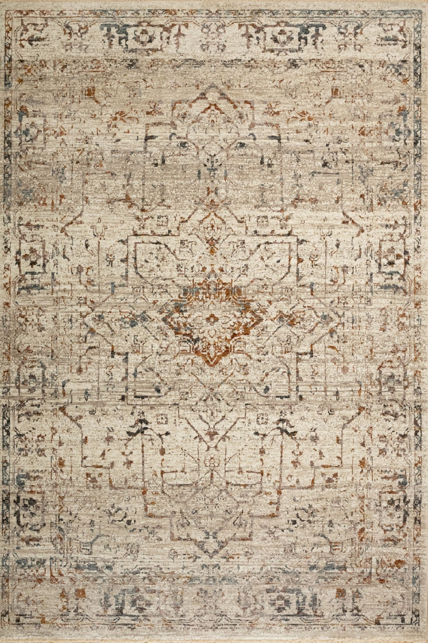 The Matana Multi 536 Rug. Traditional style, machine made rug. Colours light beige, greys and browns. Sizes 160 X 235, 200 X 285, 240 X 330 and 300 X 400. Top.