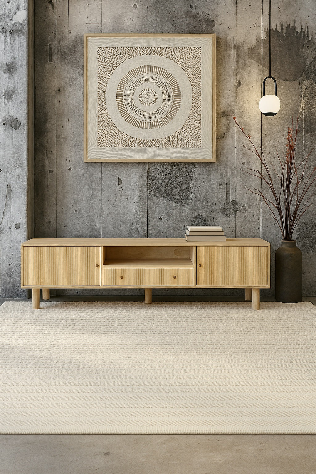 The Monroe 2 Door 1 Drawer Natural Entertainment Unit is a contemporary piece of furniture. Crafted from solid white cedar, it comes with two textured doors and a shelf and drawer. Colour natural. Measures 1800 length X 400 depth X 510 height. Styled.