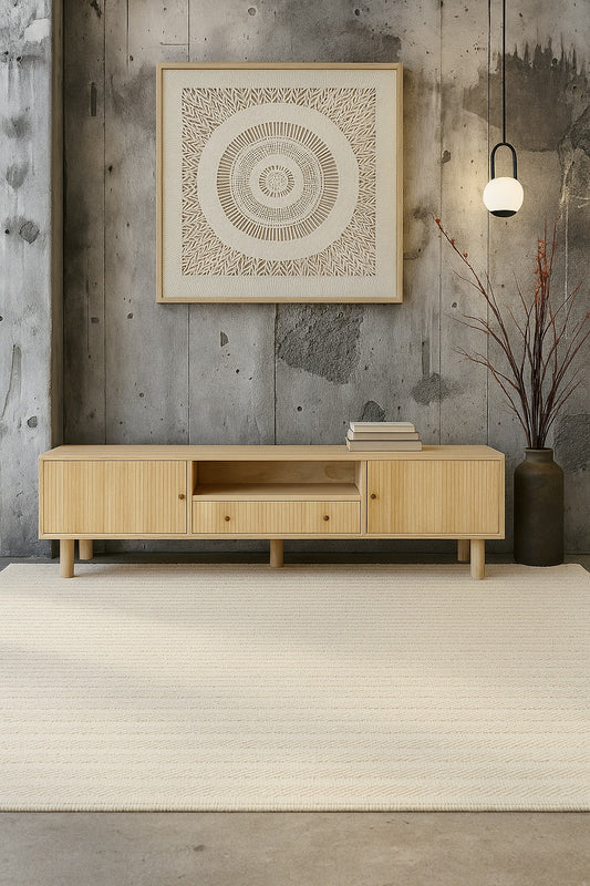 The Monroe 2 Door 1 Drawer Natural Entertainment Unit is a contemporary piece of furniture. Crafted from solid white cedar, it comes with two textured doors and a shelf and drawer. Colour natural. Measures 1800 length X 400 depth X 510 height. Styled.