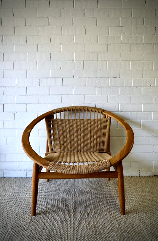 The Musa Occasional Chair. This coastal contemporary occasional chair boasts a sustainable solid teak frame and a woven natural rope seat and back. Colours Natural with brown rope. Measures 900 wide X 800 depth X 750 height. Seat height 400. Front Plain