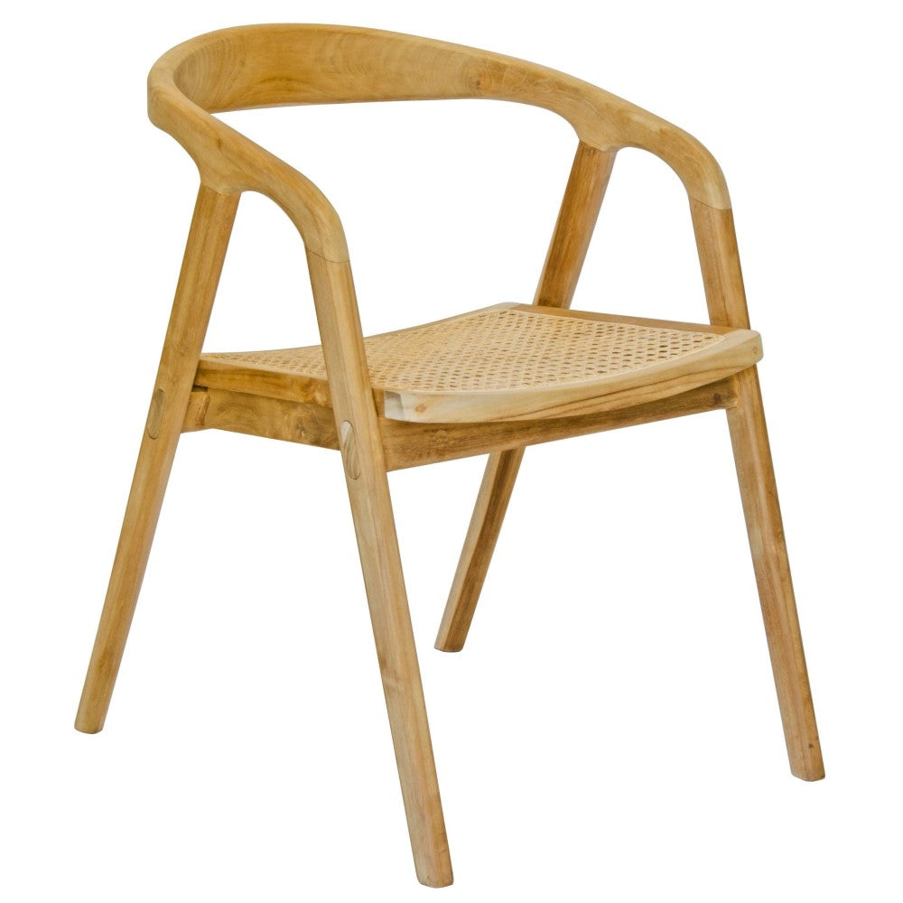 The Muscogee Dining Chair boasts a modern design and coastal feel. Features a sustainable sunkia timber frame and rattan seat. Colour natural. Measures 520 wide X 440 depth X 440 seat height. Back height 730. Angle Plain.