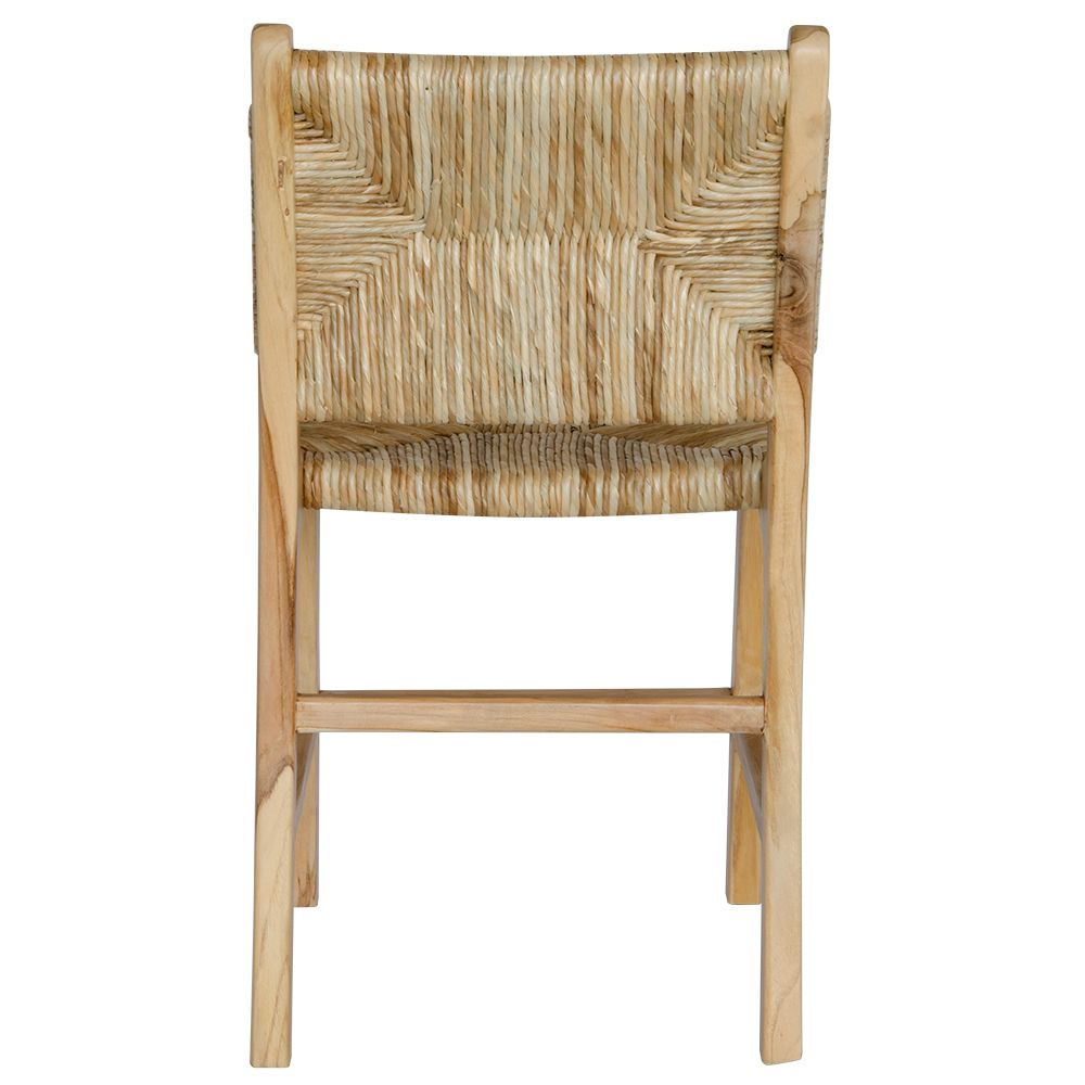 The Navajo Dining Chair is a coastal inspired dining chair. It features a teak frame and a woven pandan seat and back. Colour natural. Measures 450 wide X 540 depth X 470 seat height. Back height 850. Back.