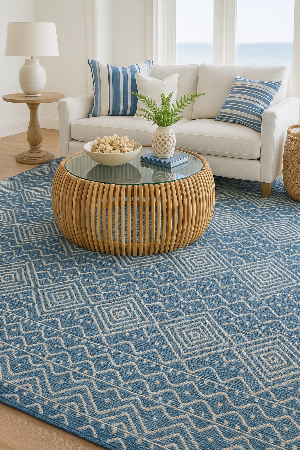 Hand Knotted rug styled in a modern Perth living room.