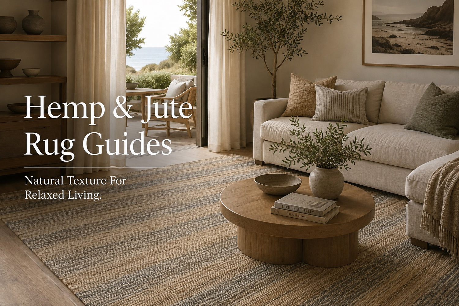 A Hand Woven Jute rug styled in a modern Perth home living room.