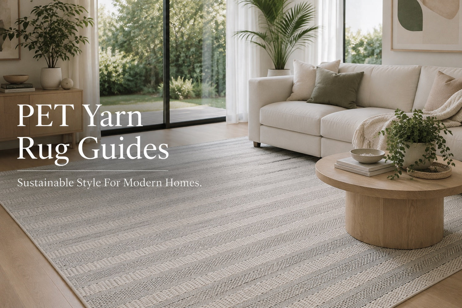 A Hand Woven PET Yarn rug styled in a Perth home living room.
