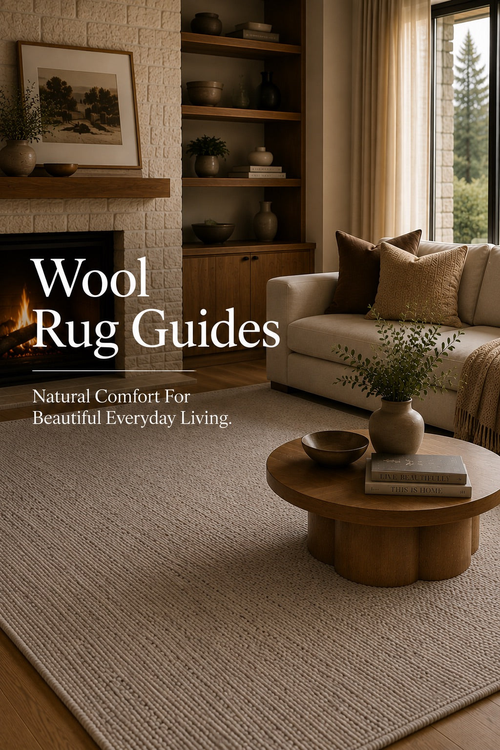 A hand woven wool rug styled in a modern Perth home living room setting.