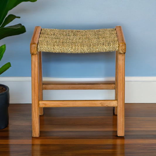The Omono Foot Stool is crafted from sustainable seagrass with a teak frame. Colours natural. Measures 400 wide X 370 Depth x 420 height. Life.