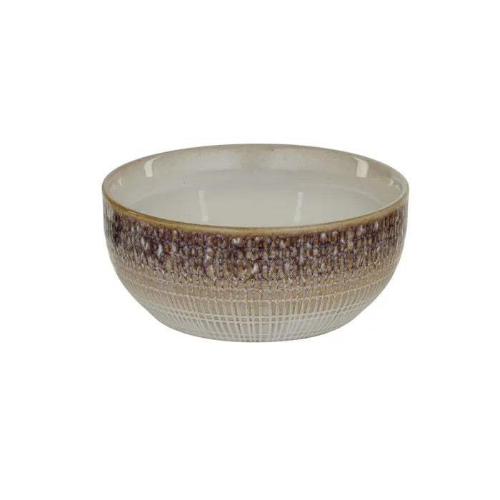 The Ondat Ceramic Candle Pot features a textured outer shell.  Its Seasalt scent provides a soothing sense to any room.  Colours, beige, cream and browns. Measures 13.5 Diameter X 5.5 Height. Front Plain
