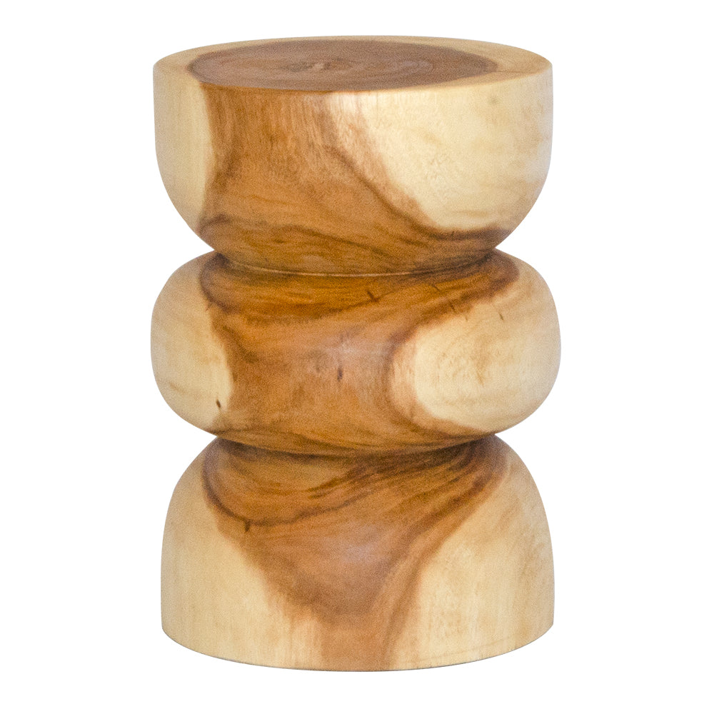 The Ord Side Table / Stool is a low solid piece crafted from natural suar wood. Colour natural. Measures approximately 350 diameter X 500 height. Front Plain.