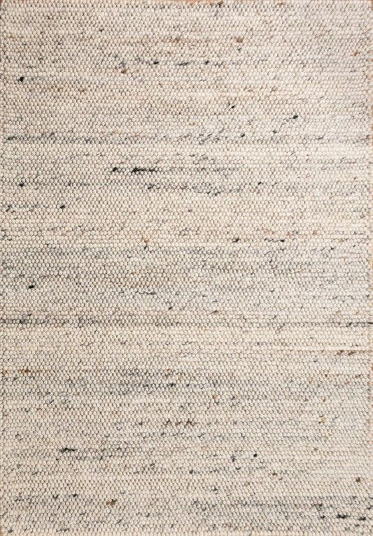 Oslo Bubble is a textured hand woven,  looped piled wool rug. Colours white with grey,  black and brown accents. Sizes 155 X 225, 200 X 290, 240 X 320 and 300 X 400. Full.