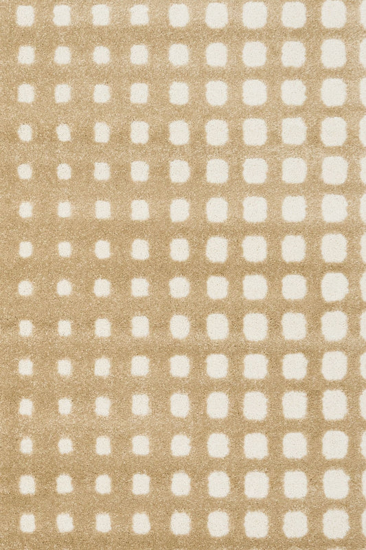 Osmond Squares Beige rug with soft square patterns in a neutral palette and a high-low textured finish. Colours Beige and Cream. Sizes 160 X 230, 200 X 290 and 240 X 340. Top Close.