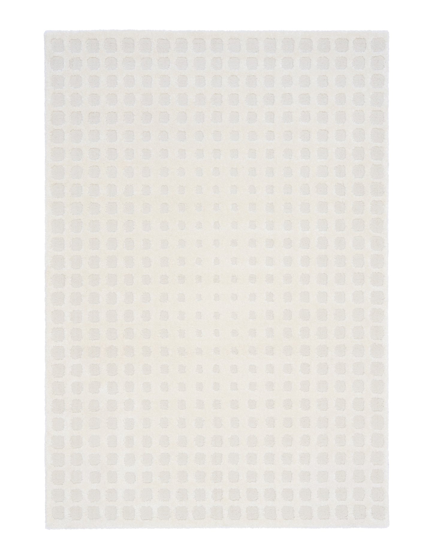 Osmond Squares Ivory rug with soft square patterns in a neutral palette and a high-low textured finish. Colours Ivory and Light Grey. Sizes 160 X 230, 200 X 290 and 240 X 340. Full.