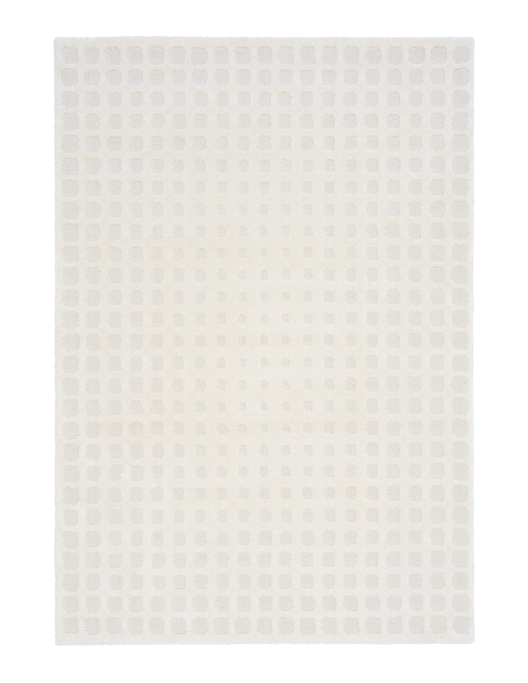 Osmond Squares Ivory rug with soft square patterns in a neutral palette and a high-low textured finish. Colours Ivory and Light Grey. Sizes 160 X 230, 200 X 290 and 240 X 340. Full.