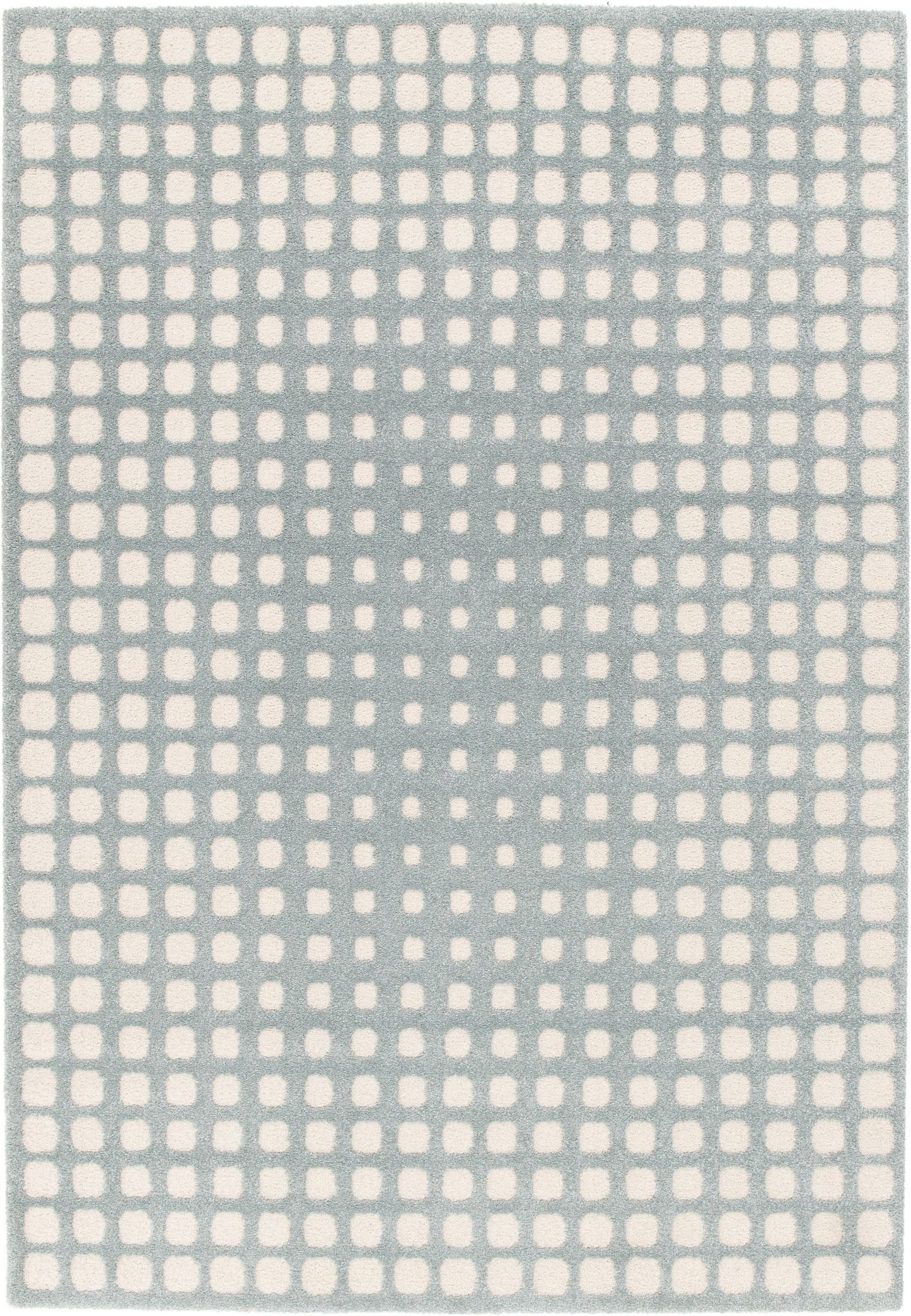 Osmond Squares Light Blue rug with soft square patterns in a neutral palette and a high-low textured finish. Colours Light Blue and Ivory. Sizes 160 X 230, 200 X 290 and 240 X 340. Full.