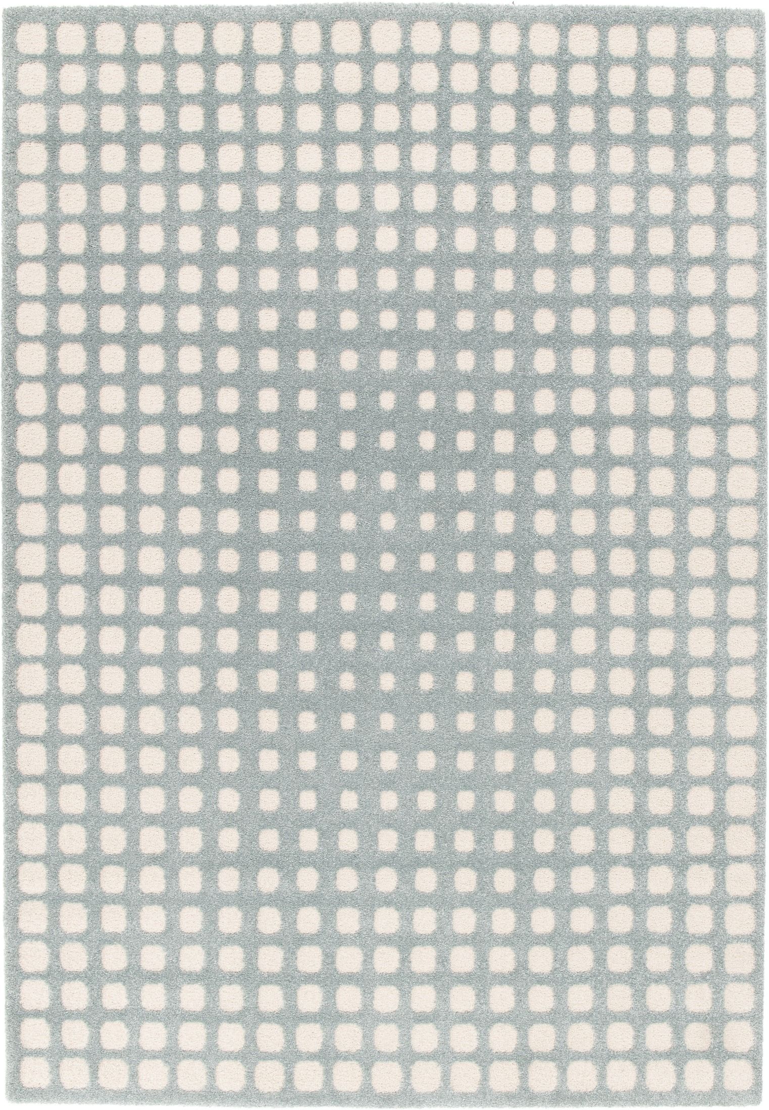 Osmond Squares Light Blue rug with soft square patterns in a neutral palette and a high-low textured finish. Colours Light Blue and Ivory. Sizes 160 X 230, 200 X 290 and 240 X 340. Full.