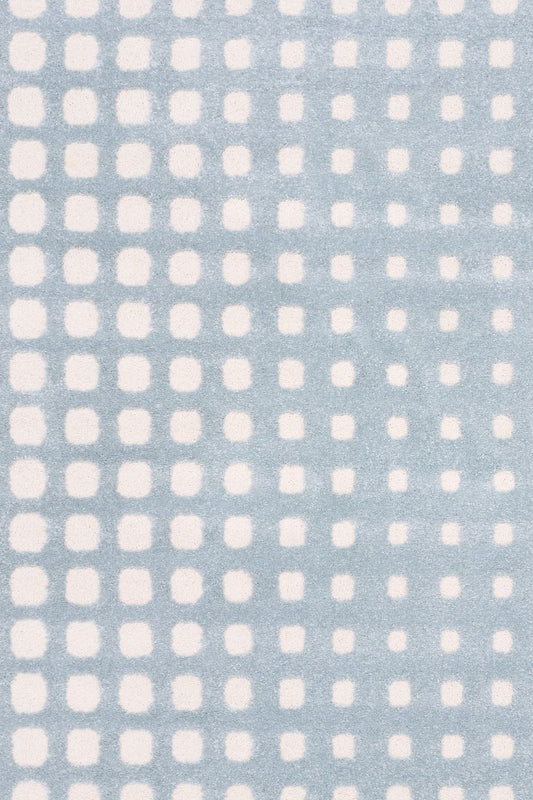 Osmond Squares Light Blue rug with soft square patterns in a neutral palette and a high-low textured finish. Colours Light Blue and Ivory. Sizes 160 X 230, 200 X 290 and 240 X 340. Top Close.