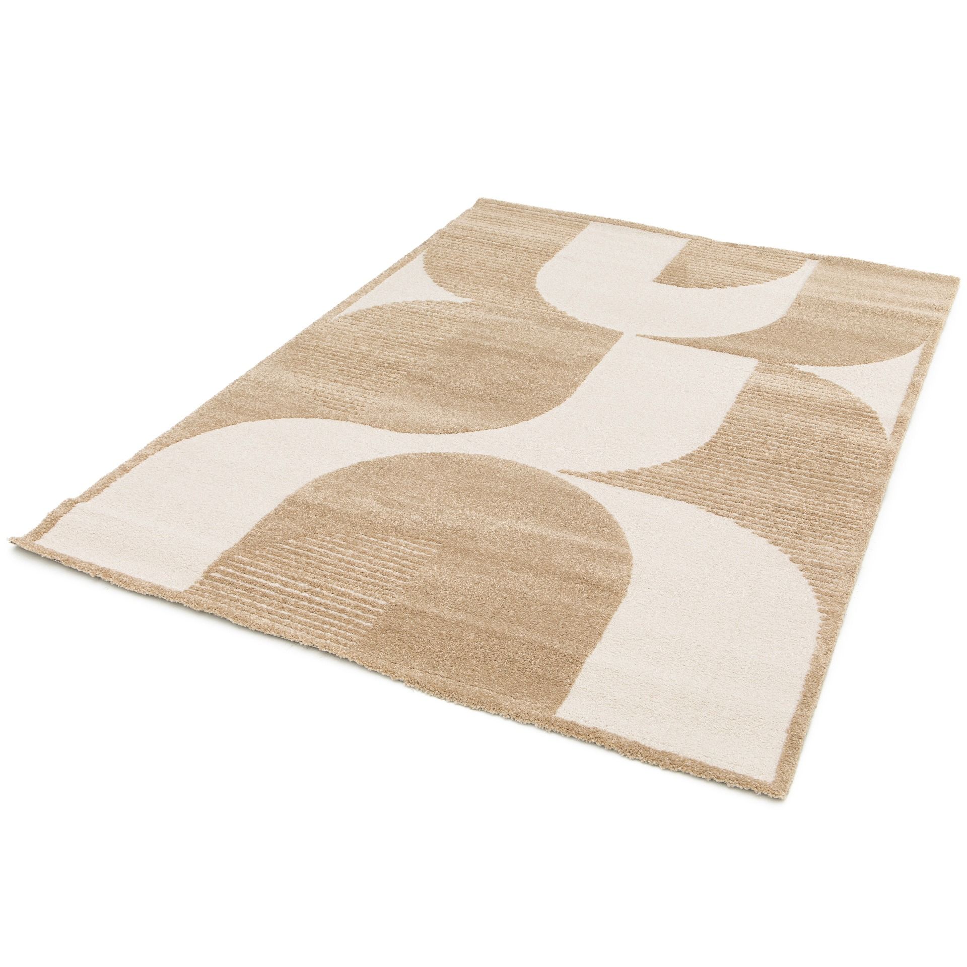 Osmond Waves Beige rug with soft geometric patterns in a neutral palette and a high-low textured finish. Colour Beige and Cream. Sizes 160 X 230, 200 X 290 and 240 X 340. Angle Full.