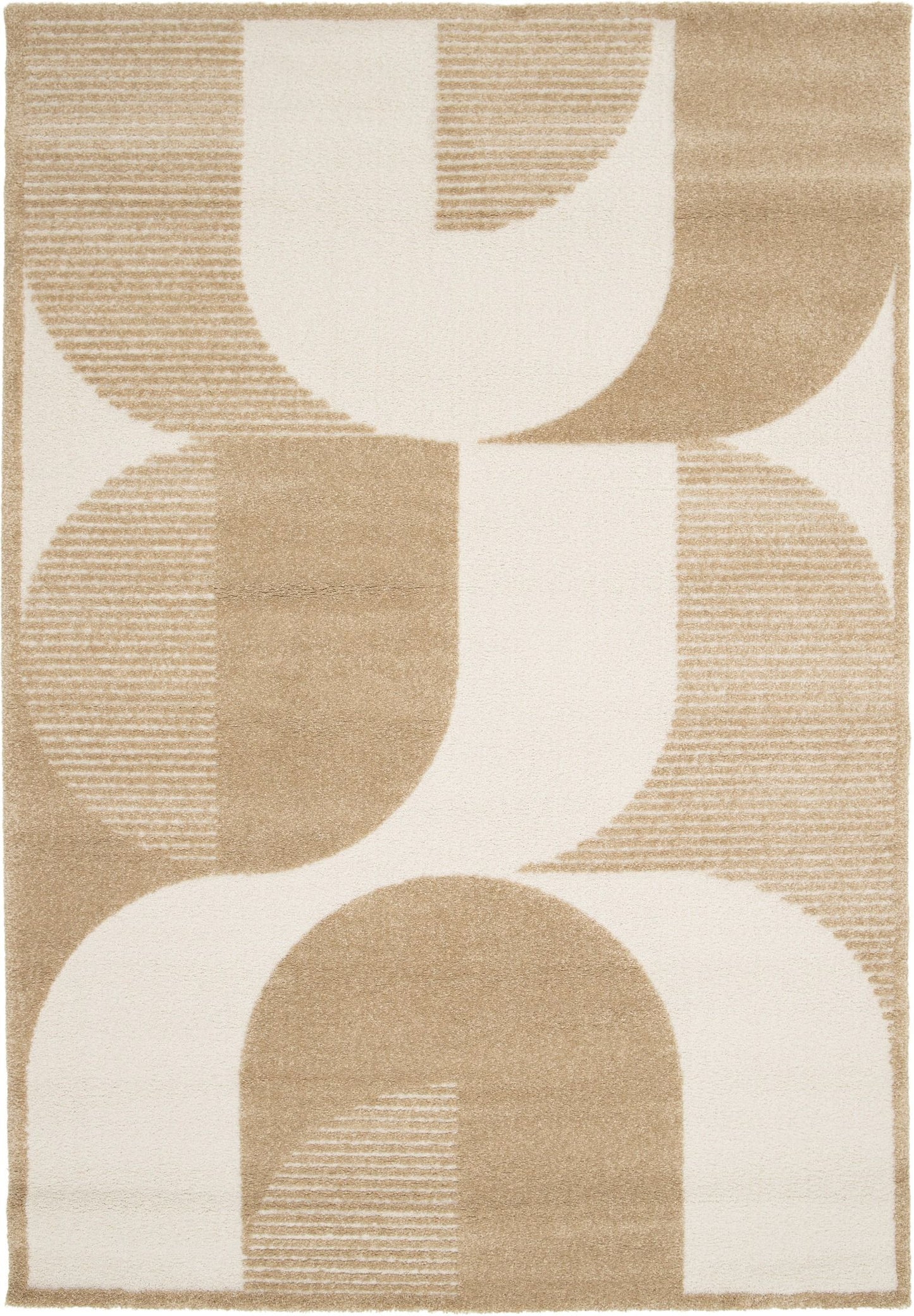 Osmond Waves Beige rug with soft geometric patterns in a neutral palette and a high-low textured finish. Colour Beige and Cream. Sizes 160 X 230, 200 X 290 and 240 X 340. Full.