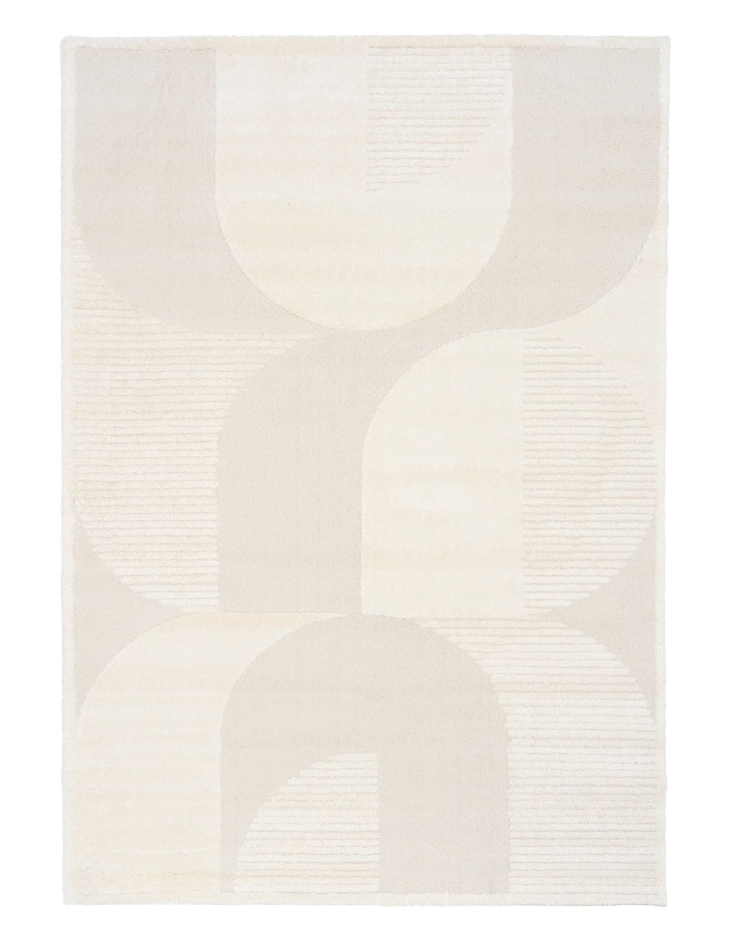 Osmond Waves Ivory rug with soft geometric patterns in a neutral palette and a high-low textured finish. Colours Ivory and Light Grey. Sizes 160 X 230, 200 X 290 and 240 X 340. Full.