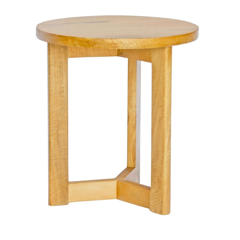 The Otaru Side Table is a modern statement piece. Crafted from sustainable fruitwood with stylish 3-legs and round top. Colour Natural. Measures 500 diameter X 550 height. Front Plain.