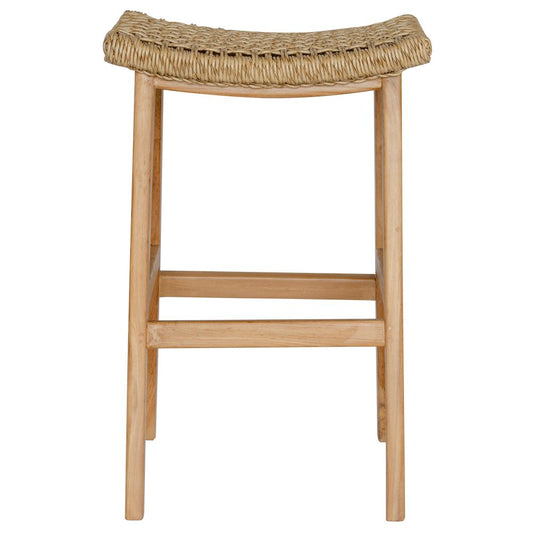 The Owyhee Barstool boasts a coastal contemporary feel. Crafted from sustainable solid teak and featuring a synthetic rope seat. Colour natural. Measures 460 wide X 350 depth X 670 seat height. Front Plain.