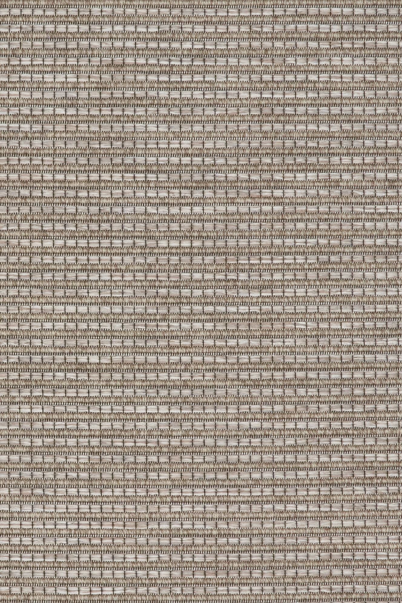 The Patio Basket Straw indoor/outdoor rug featuring neutral tones and a modern designed pattern, power-loomed from UV-stabilised polypropylene for lasting durability. Colours Greys, Beiges and hints of light grey. 3 sizes. Close.