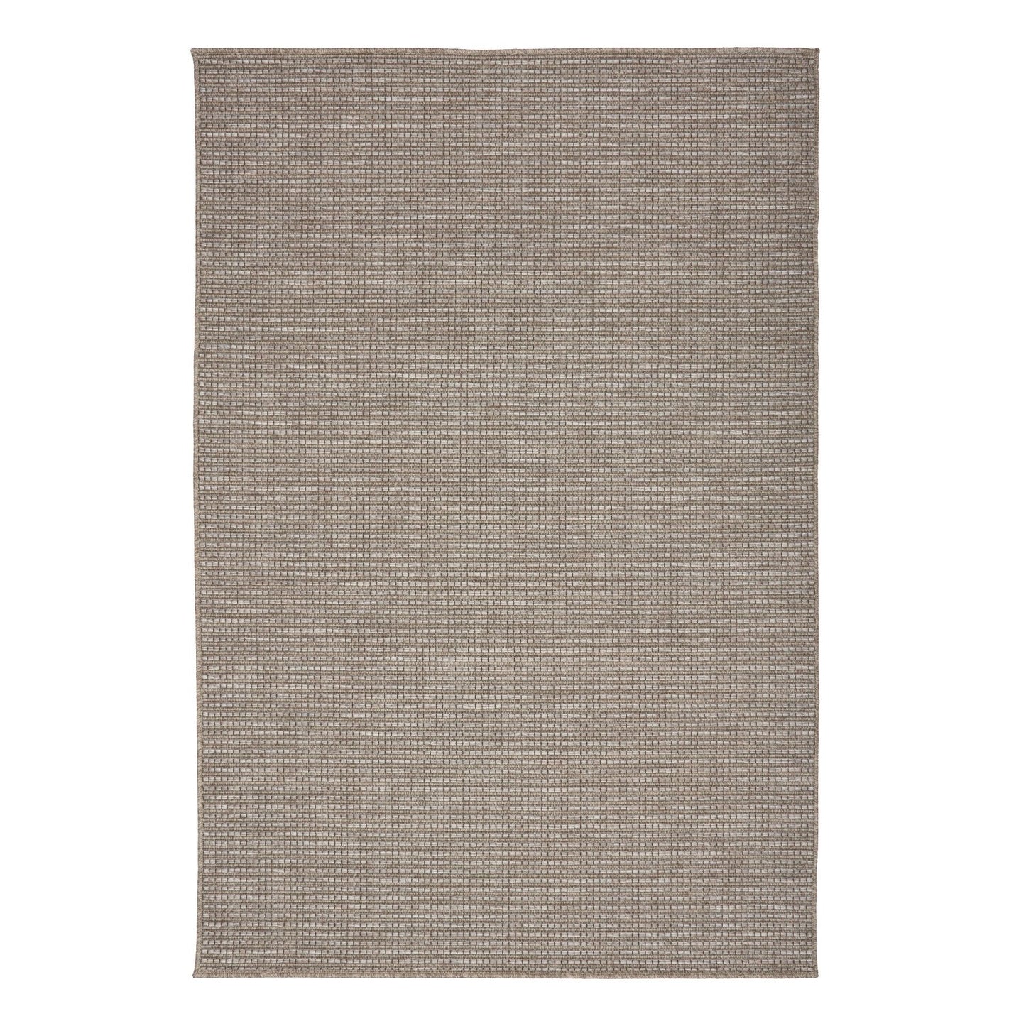 The Patio Basket Straw indoor/outdoor rug featuring neutral tones and a modern designed pattern, power-loomed from UV-stabilised polypropylene for lasting durability. Colours Greys, Beiges and hints of light grey. 3 sizes. Top.