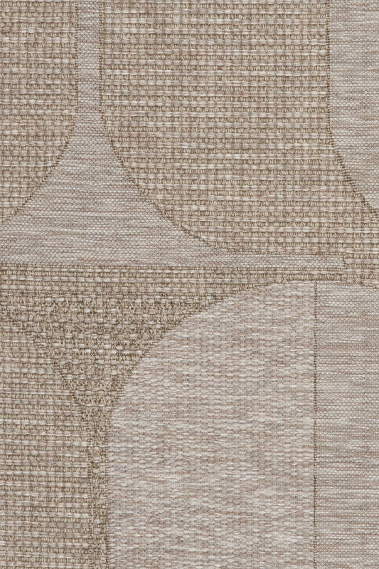 The Patio Ovals Straw indoor/outdoor rug featuring neutral tones and a modern designed pattern, power-loomed from UV-stabilised polypropylene for lasting durability. Colours, Linen, Beiges and hints of light grey. 3 sizes. Close.