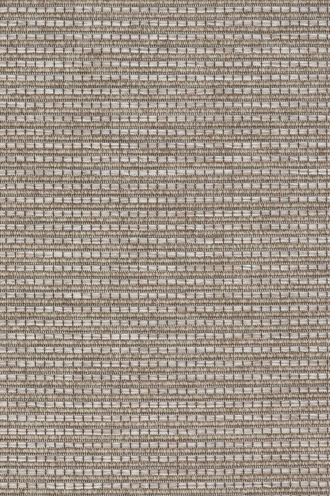 The Patio Straw 20721 indoor/outdoor rug featuring neutral tones and a modern designed pattern, power-loomed from UV-stabilised polypropylene for lasting durability. Colours Greys, Beiges and hints of light grey. 3 sizes. Close.