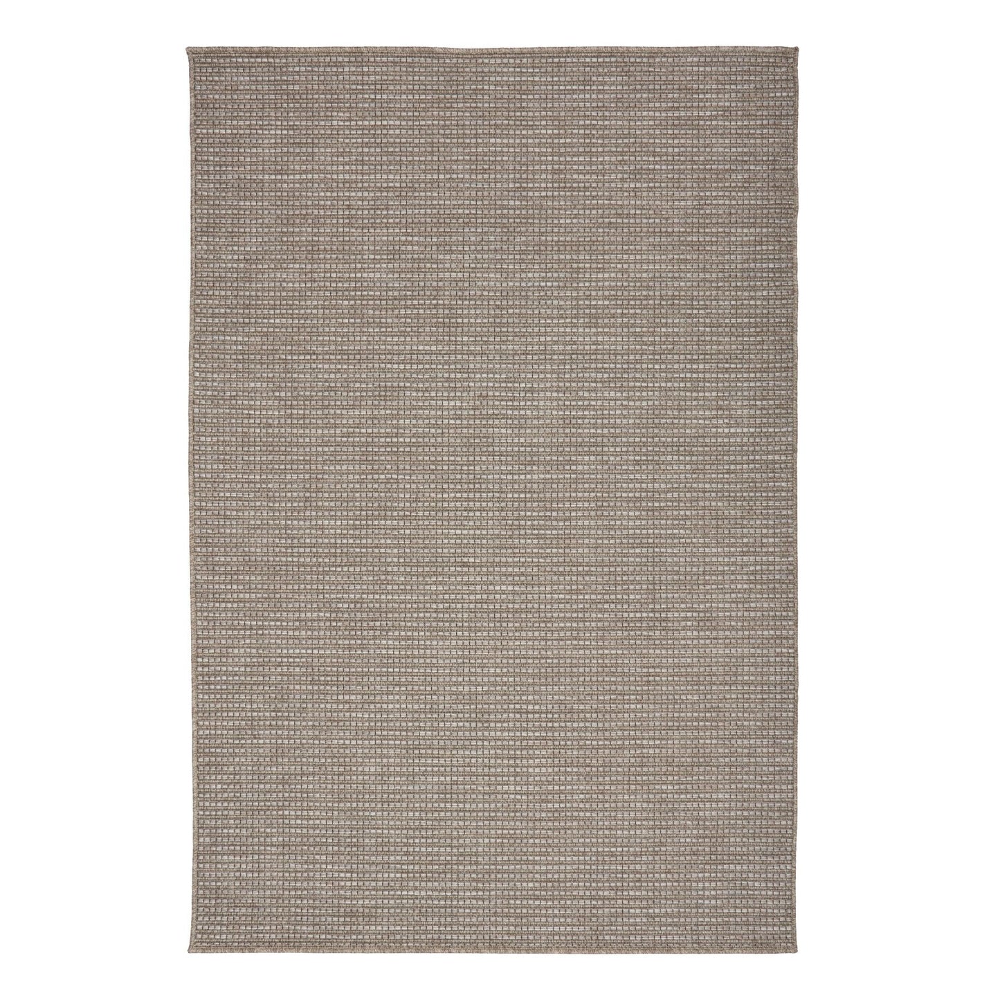 The Patio Straw 20721 indoor/outdoor rug featuring neutral tones and a modern designed pattern, power-loomed from UV-stabilised polypropylene for lasting durability. Colours Greys, Beiges and hints of light grey. 3 sizes. Top.