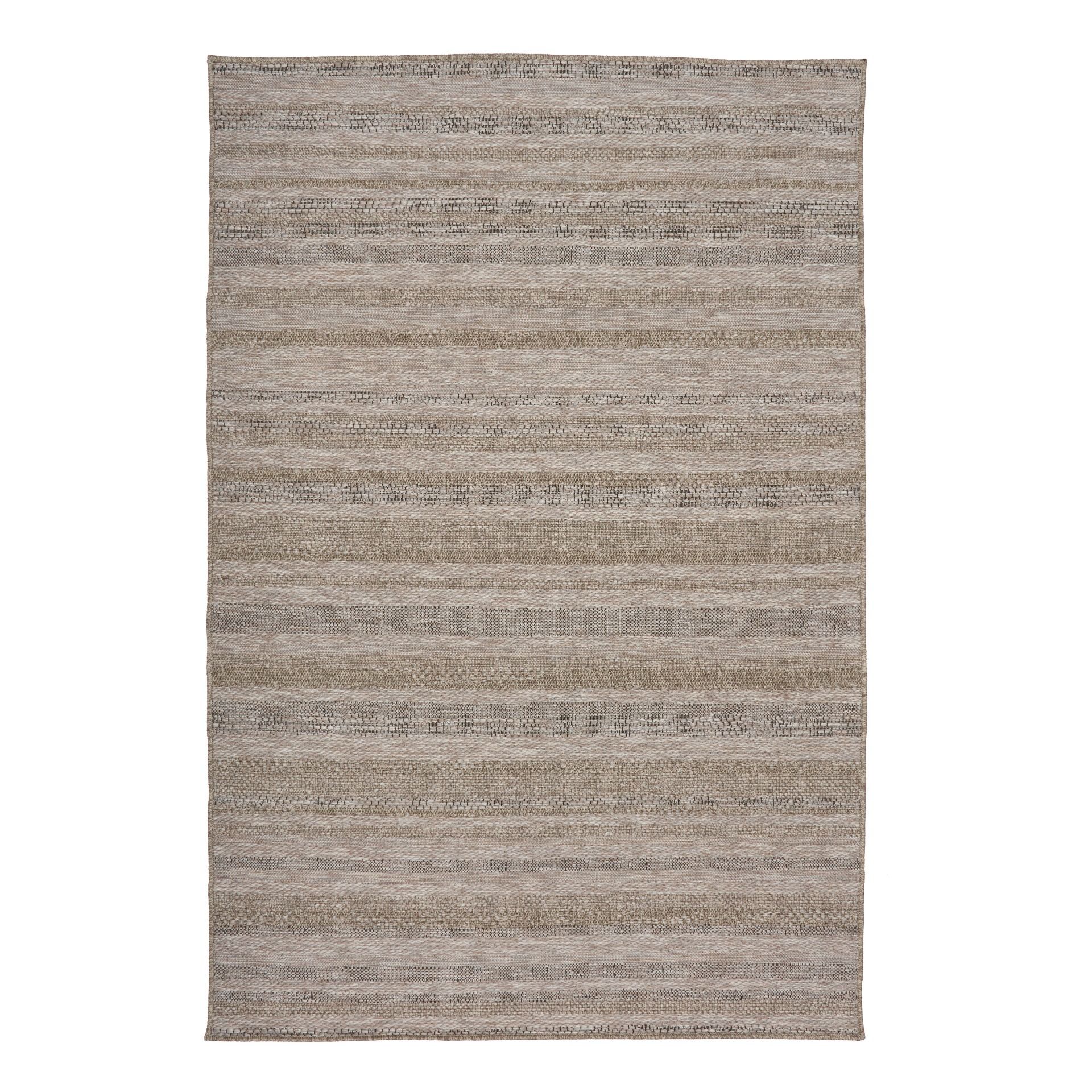 The Patio Straw 900 indoor/outdoor rug featuring neutral tones and a subtle textured pattern, power-loomed from UV-stabilised polypropylene for lasting durability. Colour Browns, Beiges and hints of black. 3 sizes. Top.