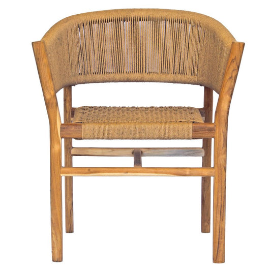 The Pawnee Dining Chair features a sustainable teak frame and hand-crafted rope seat and back. Colours, natural frame with white rope. Measures 560 wide X 520 depth x 480 seat height x 800 back height. Front Plain.
