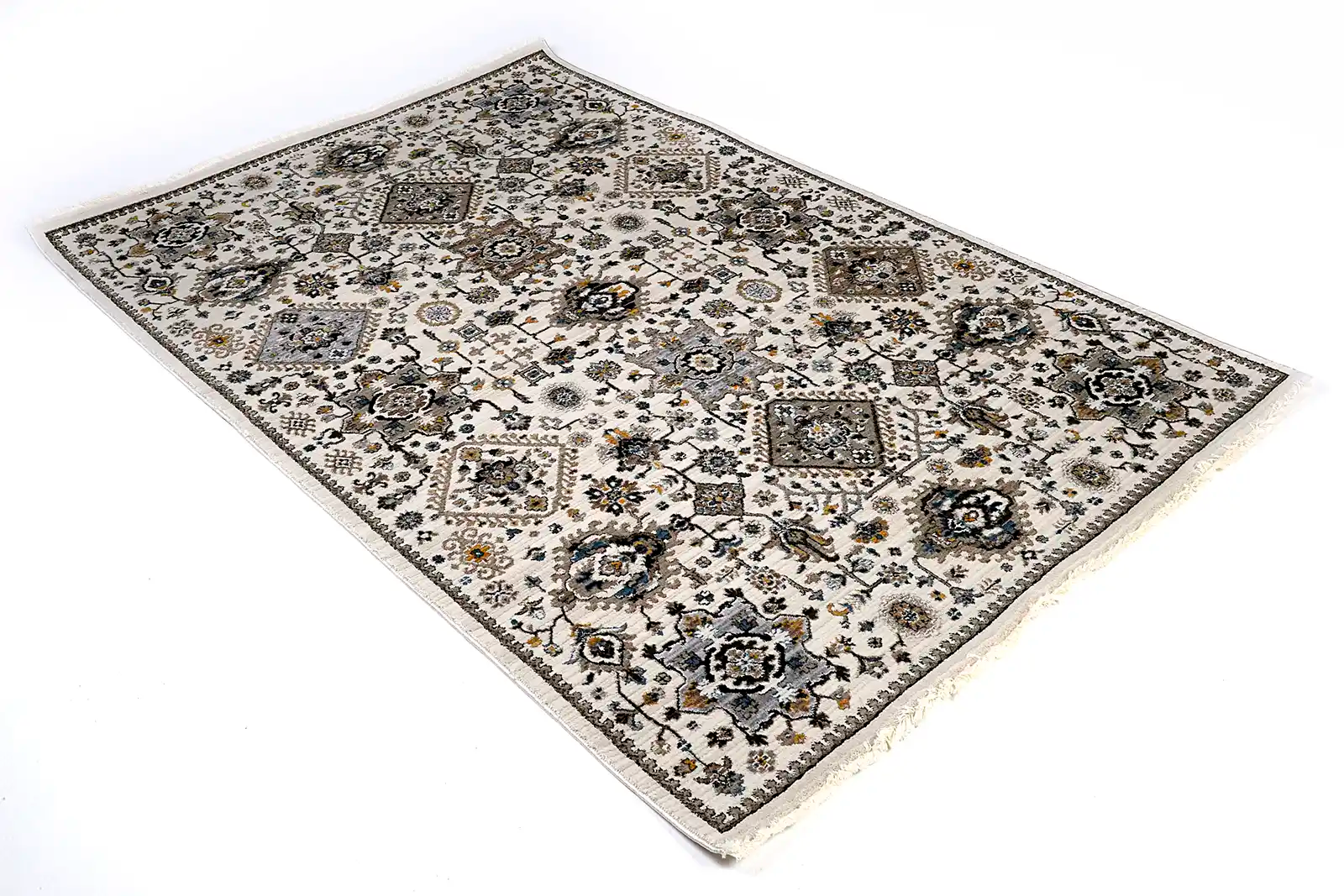 Persia Beige is a machine made traditional designed rug crafted from luxurious polyester for soft feel.  It has a 7-9mm Pile height. Colours beige with colourful accents. Sizes 160 X 230, 200 X 290, 240 X 340 and 300 X 400. Full.
