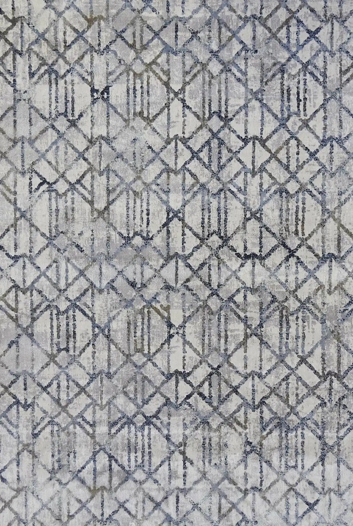 Raj Blue is a machine made rug. Its design boasts a geometric modern/contemporary feel. Crafted from Viscose and Polyester, with a low-profile 7-9mm pile height. Colours Blue,Grey and Light Grey tones. Sizes 160 X 230, 200 X 290, 240 X 340 and 300 X 400. Full.