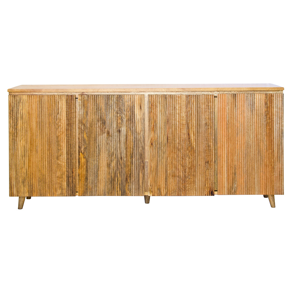 The Redmond 4 Door Buffet is designed with a contemporary appeal. This 4 door buffet features a textured door finish. Crafted from fruitwood. Colour natural. Measures 1750 length X 400 wide X 800 height. Front Plain.