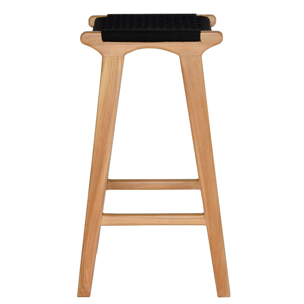 The Rio Grande Barstool boasts a coastal contemporary feel. Crafted from sustainable solid teak and featuring a macrame rope seat. Colour natural frame with black seat. Measures 400 wide X 350 depth X 670 seat height. Side Plain.
