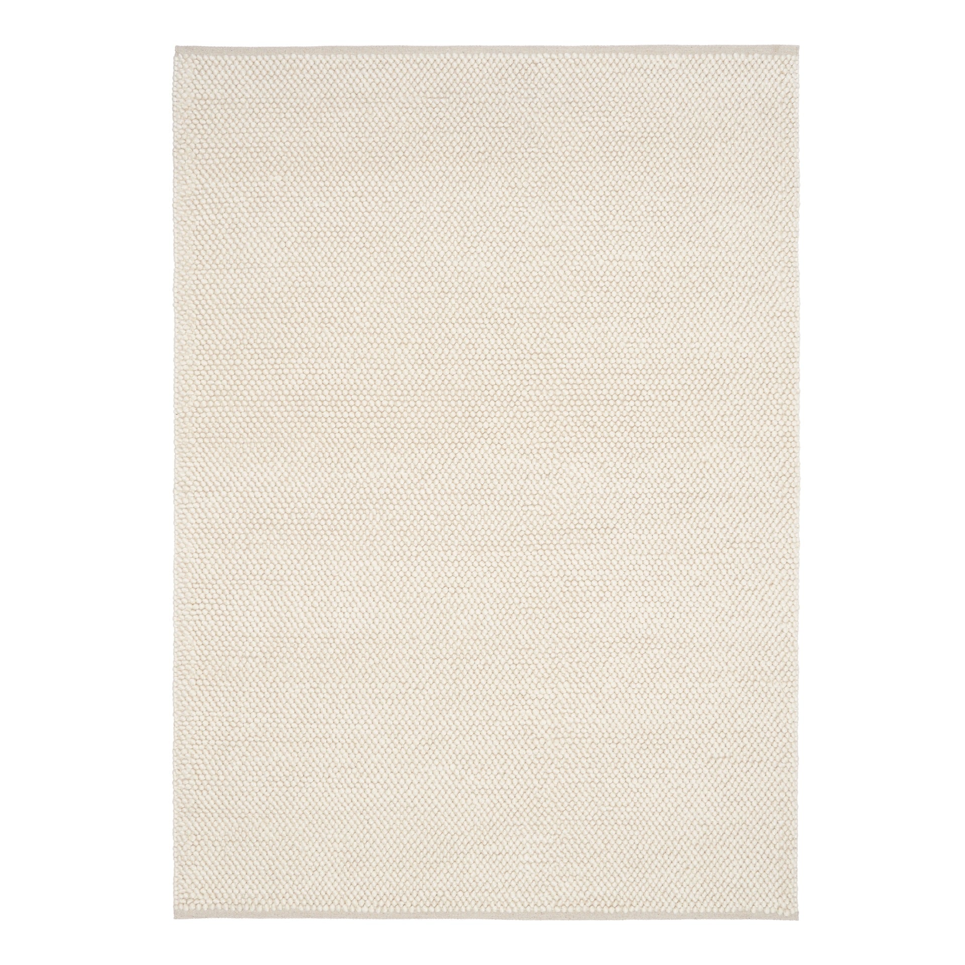 Rusta Cream hand-woven wool rug featuring a looped pile textured design in soft neutral cream tones, ideal for modern and contemporary interiors. Sizes 155 X 225, 200 X 290, 240 X 320 and 300 X 400. Top Full.