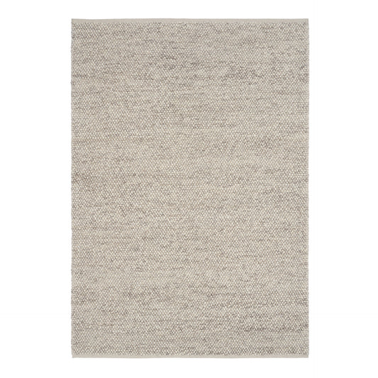 Rusta Silver hand-woven wool rug featuring a looped pile textured design in soft silver tones, ideal for modern and contemporary interiors. Sizes 155 X 225, 200 X 290, 240 X 320 and 300 X 400. Top Full.