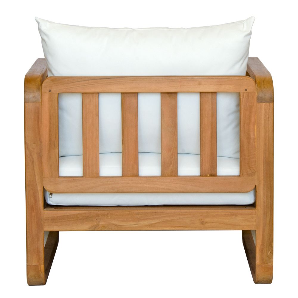 The Sahara White Occasional Chair is an indoor/outdoor lounge. Featuring a solid teak frame and UV resistant cushioned seat and back. Colours, natural and white rope with white cushions. Measures  760 Wide x 750 depth x 800 back height and 400 seat height. Back.