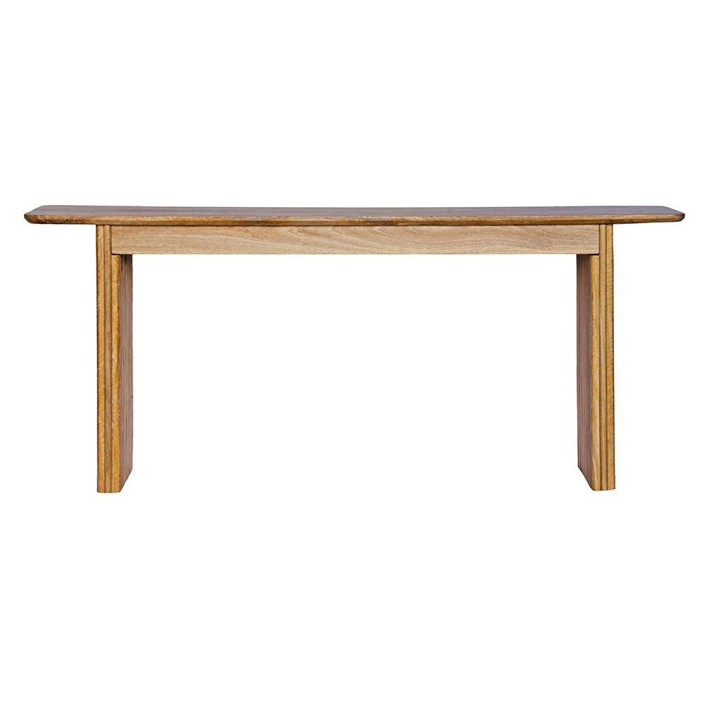 The Salzburg console, stylish and modern, this console is crafted from sustainable fruitwood and features textured legs. Colour natural. Measures 1700 length X 350 depth X 750 height. Front Plain.