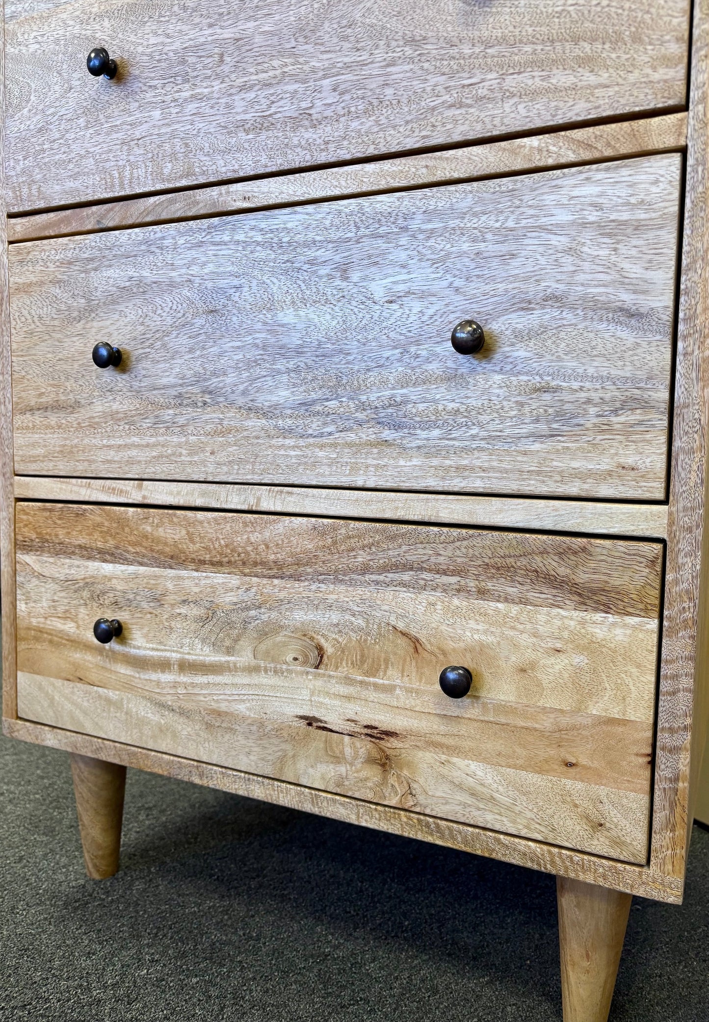 The Sequoia - 5 Drawer features 5 drawers with wooden drawer runners, creating plenty of storage space. Finished in an organic natural colour. Measures 620 wide x 400 depth x 1370 height. Bottom