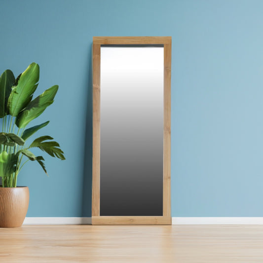 The Solomon Large Mirror.  Simple sophistication.  Solid teak frame. Colour natural. Measures 800 wide x 1900 height. Life.