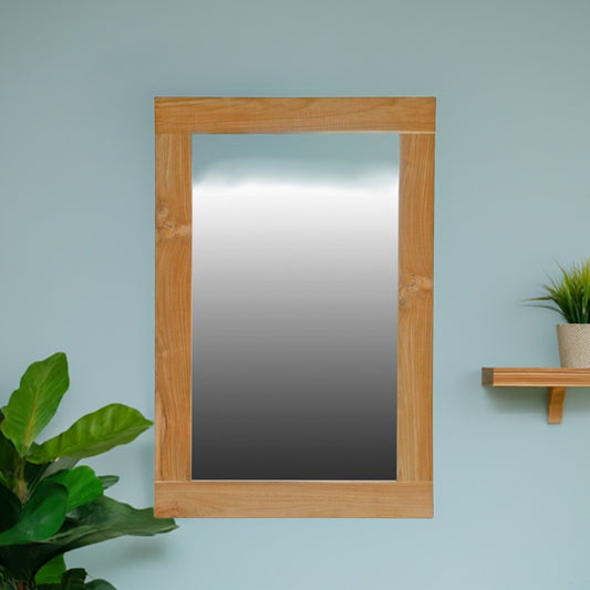 The Solomon Small Mirror.  Simple sophistication.  Solid teak frame. Colour natural. Measures 600 wide x 900 height. Life.