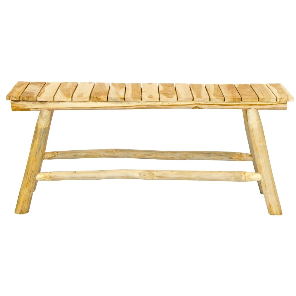The Sumac Bench is crafted from sustainable teak. Features a slatted plank top with A-Frame legs and centre support beams. Colour Natural Teak. Measures 1100 Length x 350 Depth x 470 Height. Plain.