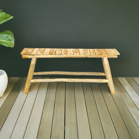 The Sumac Bench is crafted from sustainable teak. Features a slatted plank top with A-Frame legs and centre support beams. Colour Natural Teak. Measures 1100 Length x 350 Depth x 470 Height. Life.