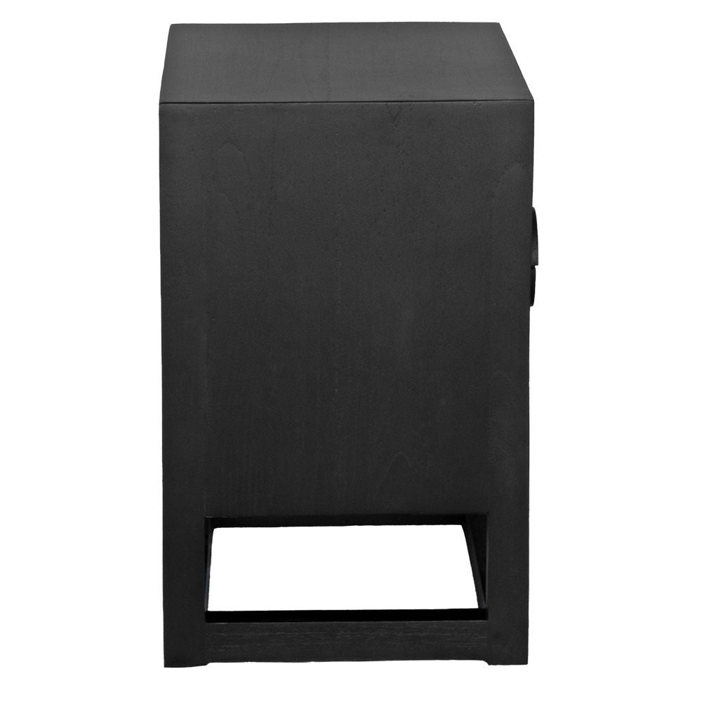 The Teton 2 drawer black bedside is crafted from sustainable fruitwood. Its contemporary design features two generous drawers, on wood runners. Colour black. Measures 550 wide X 350 depth X 550 height. Side Plain.
